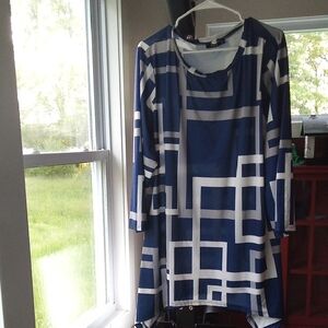 Lily Blue and White Geometric Tunic